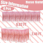 4 Pack 29x108 Inch Metallic Foil Fringe Tinsel Table Skirts for Rectangle Tables Streamer Backdrop for Wedding, Birthday, Parade Floats, Christmas, Halloween Party Decoration(New Rose Gold)