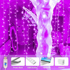 Curtain Light for Bedroom, 200LED 6.6x6.6ft Pink Window Wall Hanging Fairy Curtain String Light, 8 Modes Remote Fairy String Lights Indoor for Wedding Party Home Garden Decorations