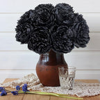 U'Artlines 10 Heads Artificial Peony Silk Flower Leaf Home Office Wedding Party Festival Bar Decor (Black)