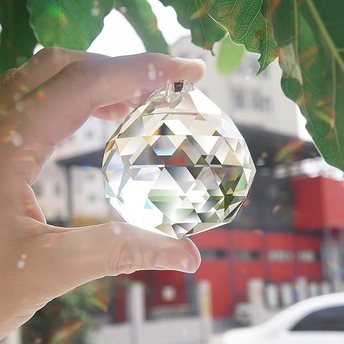 MerryNine 2 Pack Crystal Ball Prism Sun Shine Catcher Rainbow Pendants Maker, Hanging Crystals Prisms for Windows, for Feng Shui, for Gift (Clear) (60mm/2.36")