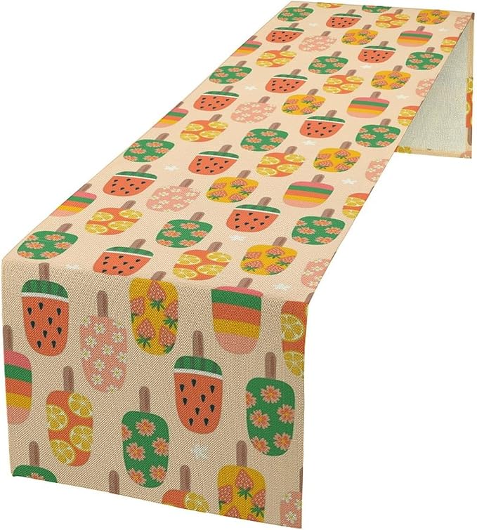 Summer Popsicles Table Runner, Colorful Cute Ice Cream Childish Seasonal Dinner Runner for Party Holiday Home Kitchen Dining Table Decor 13"x60"