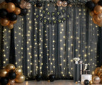 10ft x 10ft Black Tulle Photo Backdrop Curtain with Lights String for Parties Sheer Black Curtain Backdrop for Birthday Party Baby Shower Wedding Photo Booth Photography Background Decorations