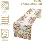 Flowers Table Runner,Floral Bird Butterfly Spring Table Cloth Kitchen Dining Table Home Party Decoration 13x120 Inch