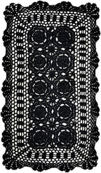 Phantomon Lace Table Runner Rectangular Table Cover Cloth Handmade Crochet Floral Placemats 100% Cotton (Floral Black, 15x28Inch)