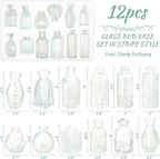 Bud Vases Set of 12, Iridescent Glass Vase for Decor Centerpieces, Small Vases for Flowers, Clear Irised Flower Vase Ribbed Modern Bud Vases in Bulk, Colorful Vases for Wedding Party Table Decoration