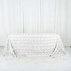 Efavormart 90"x132" Wholesale Rectangle Table Cover White Grandiose Rosette 3D Satin Tablecloth for Wedding Party Event Decoration