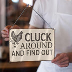 Funny Chicken Tin Sign - "Cluck Around and Find Out" Farmhouse Wall Decor for Kitchen, Coop, Garden - 8x12 inch Rustic Metal Gift