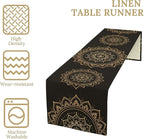 Golden Mandala Table Runner, Traditional Indian Gold Black Flower Vintage Luxury Bohemian Mandala Table Runner for Home Kitchen Dinning Table Indoor Outdoor Holiday, 13x90inch