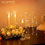 NUPTIO Taper Candle Holders Glass: Set of 10 Hurricane Candlestick Holder Bulk - Candle Stick Stand with Cylinder Sleeves for Thanksgiving Chrstmas Birthday Party Decor