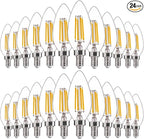FLSNT 60W Equivalent LED Chandelier Light Bulbs, Dimmable LED B11 E12 Candelabra Base Bulbs, 3000K Warm White, 500LM, 24 Pack