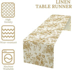 Retro Floral Table Runner, Golden White Wildfloral Sketch Print Kitchen Dinning Table Runner for Indoor Outdoor Home Wedding Party Holiday, 13x60 Inch