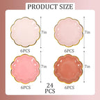 Dusty Pink Gradient Color Dessert Paper Plates 7 inch Gold Foil Scalloped Edge Disposable Cake Plates for Tea Party Birthday Bridal Baby Shower Wedding Party Supplies (24, Dusty Pink)