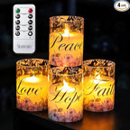 Silverstro Christmas Flameless Candles Glass Flickering Real Wax Floral LED Candles with Remote - Home Party Room Botanical Holiday Decor Set of 4