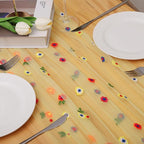 BINBE 1pcs Daisy Fall Table Runner Embroidery Gauze 10FT Florals Seasonal Tulle Holiday Birthday Kitchen Dining Table Decor for Home Party Yellow