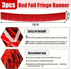 3 Pack 10 Long Red Metallic Foil Fringe Garland Wall Hanging Tassle Banner, Mother's Day, Easter, Parade Floats, Birthday, Theme Party, Wedding Party Decorations