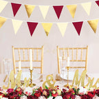Burgundy Party Decorations Gold Maroon Beige Fabric Triangle Pennant Banner Garnet Flag Bunting Garland for Graduation Wedding Birthday Bridal Shower Bachelorette Anniversary Engagement Party Supplies