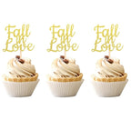 24 PCS Fall in Love Cupcake Toppers Glitter Bridal Shower Cupcake Picks Wedding Engagement Anniversary Birthday Party Cake Decorations Supplies