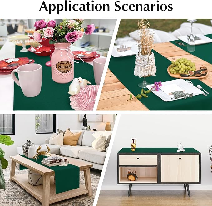 2 Pack Green Long Table Runner 12 x 108 Inch Solid Color Farmhouse Runners Coffee Table Dresser for Daily Party Home Decoration