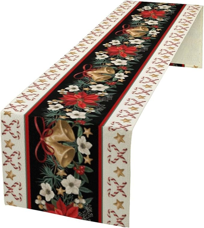 Christmas Table Runner, Xmas Holiday Seasonal Winter Table Cloth Kitchen Dining Table Decoration for Home Party Decor 13x108 Inch
