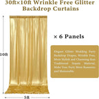 Outpain 30x10ft Gold Sequin Backdrop Curtains -Heavy Duty Gold Photography Backdrops with Non-Shedding Glitter, Wrinkle-Free Stage Drapes for Wedding/Christmas/Studio Shoots (5x10ft 6 Panels)