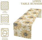Chrysanthemum Vintage Floral Table Runner, Elegant Grunge Orange Sunflower Spring Summer Elegant Pattern Artichokes Flower Table Runner for Party Kitchen Dining Living Room Decor, 13x120 Inch