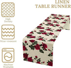 Vintage Rose Table Runner, Red Flowers Green Leaves Valentine's Day Table Runner for Kitchen Dinning Table Runner Decor Home Wedding Party Holiday, 13x90 Inch