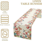 Spring Floral Bird Table Runner, Watercolor Pink Flower Plants Nature Butterfly Table Runner for Kitchen Dinner Living Room Home Party, 13x108 Inch