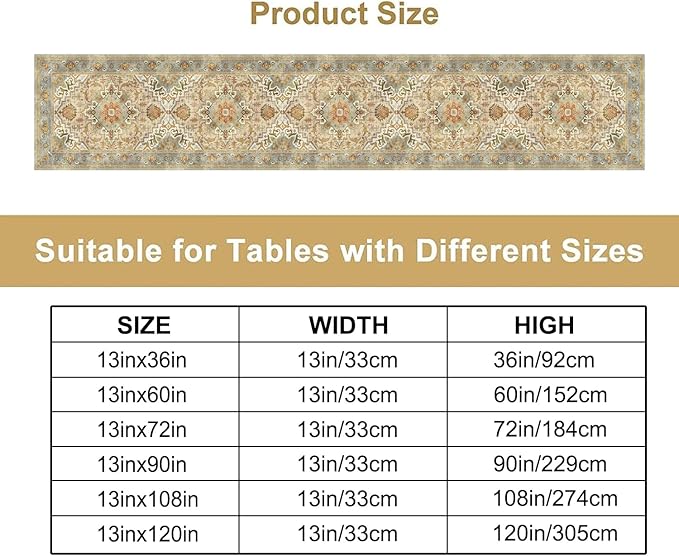 Vintage Boho Floral Table Runner, Rustic Country Farmhouse Yellow Blue Retro Flower Pattern for Home Kitchen Table Decor Dining Coffee Room Party Decor 13x36in