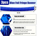 3 Pack 10 Long Blue Metallic Foil Fringe Garland Wall Hanging Tassle Banner, Mother's Day, Easter, Parade Floats, Birthday, Theme Party, Wedding Party Decorations