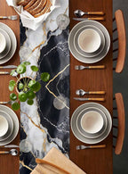 Black White Marble Cotton Linen Table Runner for Dining Kitchen, Wedding Outdoor Party Tablerunners Decoration, Nature Marble Crack Modern Art Dresser Scarf Coffee Tablecloth Runners 13x90 Inches
