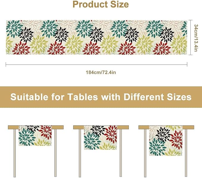 Abstract Red Dahlia Vintage Table Runner, Geometric Lines Mid Century Vintage Modern Colorful Table Runner for Party Kitchen Dining Living Room Laundry Room Decor, 13x70 Inch