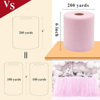 Light Pink Tulle Fabric Rolls 6 Inch by 200 Yards (600 feet) Fabric Spool Tulle Ribbon for DIY Light Pink Tutu Bow Baby Shower Birthday Party Wedding Decorations Craft Supplies