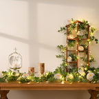 Dolicer 2Pcs 13Ft Artificial Eucalyptus Garlands with Flowers, Faux Floral Greenery Garlands with 13Ft String Lights Fake Flowers Vines for Wedding Centerpieces Arch Party Decor (White)