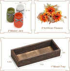 Thanksgiving Fall Mason Jar Centerpiece for Table with Artificial Flowers, Set of 3 Mason Jars Farmhouse Decor Decorative Jars for Thanksgiving Home Decor, Thanksgiving Dinner Table Centerpiece