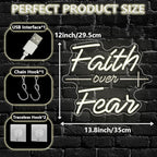 Faith Over Fear Neon Sign,Christian Dimmable LED Light Signs for Wall Art Decor,Warm White Backdrop for Bedroom Club Party Man Cave,Gift for Teen Men USB Powered（13.8"*11.6"）