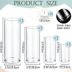 Set of 12 Pcs Glass Cylinder Vases for Centerpieces with 18 Pcs White Floating Candles for Centerpieces Glass Candle Holder for Table Shelf Wedding Party Home Decor (4"+6"+8"+10")