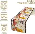 Fall Pumpkin Table Runner,Rustic Maple Yellow Leaf Trees Truncks Brown Plaid Tablecloth Burlap for Hotel Indoors Outdoor Dining Room Kitchen Home Decor,W13X L60 in