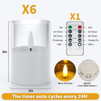 6Pack Flickering Flameless LED Candles with Remote & Timer, Battery Powered - Small Pillar & Votive, Clear (2"X3")