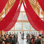 MODFUNS Red Ceiling Drapes for Parties Wedding Ceiling Drapery 2 Panels 5x20FT Chiffon Curtain for Backdrop Wedding Arch Draping Fabric for Ceremony Arbor Ceiling Curtains for Hall Stage Decorations