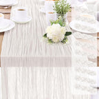 Cheesecloth Table Runner 10FT (35x120 Inch) - 10 Pack White Boho Gauze Fabric Cheese Cloth Table Runner Rustic Sheer Table Runners Cheesecloth for Wedding, Bridal Shower, Birthday Party Decor