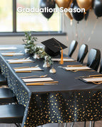 Pureegg Plastic Table Cloth Disposable 10 Pack, 54 x 108 Inch Table Cloths, Graduation Decorations Class of 2025, Graduation Tablecloths, Rectangle, Plastic Cover, Leakproof & Sturdy, Black and Gold