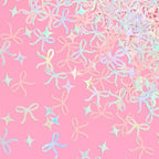 xo, Fetti Bow Confetti - 200 pc | Bachelorette Party Pink and Iridescent, Engagement Party Decoration, Tying the Knot Table Decor, Bride To Be Coquette Ribbon Bridal Shower Supplies