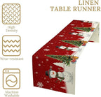 Christmas Table Runner,Snowman Rustic Red Snowflake Winter Table Cloth Kitchen Dining Table Decoration for Home Party Decor 13x90 Inch