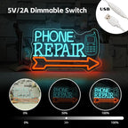 Looklight Phone Repair Neon Sign Dimmale Neon Lights For Wall Decor Led Lights ForMobile Phone Repair Shop Business Cellphone Repair Shop Decor USB Powered 14.6x9.1in
