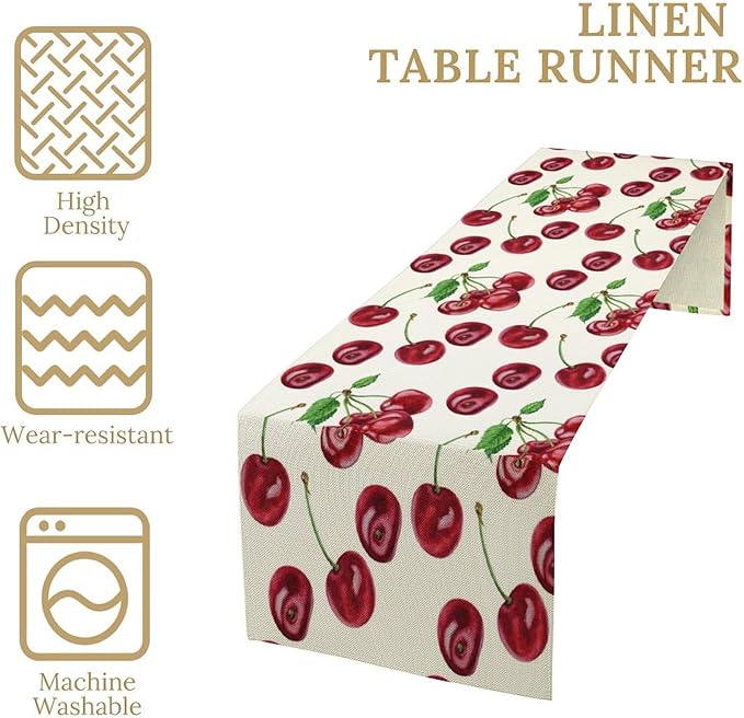 Red Cherry Table Runner Watercolor Tropical Fruit Spring Summer Wild Berry Dinner Runner for Girl Baby Shower Party Holiday Home Kitchen Dining Table Decor 13x60