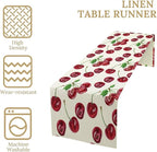 Red Cherry Table Runner Watercolor Tropical Fruit Spring Summer Wild Berry Dinner Runner for Girl Baby Shower Party Holiday Home Kitchen Dining Table Decor 13x120