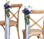 Wedding Aisle Decorations for Wedding Ceremony Set of 10 Pew Flowers for Church Chair Decorations Party Decor with Artificial Flowers Eucalyptus and Ribbons Blue
