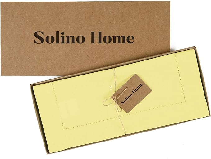 Solino Home Yellow Table Runner 36 Inches - Cotton Linen Hemstitch Coffee Table Runner 14 x 36 Inch Ideal for Dresser Tables