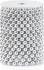 Craft String Pearls 10MM Pearl Bead, 33 Feet Silver Faux Pearl Garland Spool Roll Strand Wedding Party Decoration, Christmas Tree Decorations