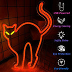 Halloween Orange Cat Neon Signs for Wall Decor, Cat LED Neon Sign USB Powered, Halloween Cat LED Light Table Decoration for Bar, Christmas, Wedding, Birthday Party